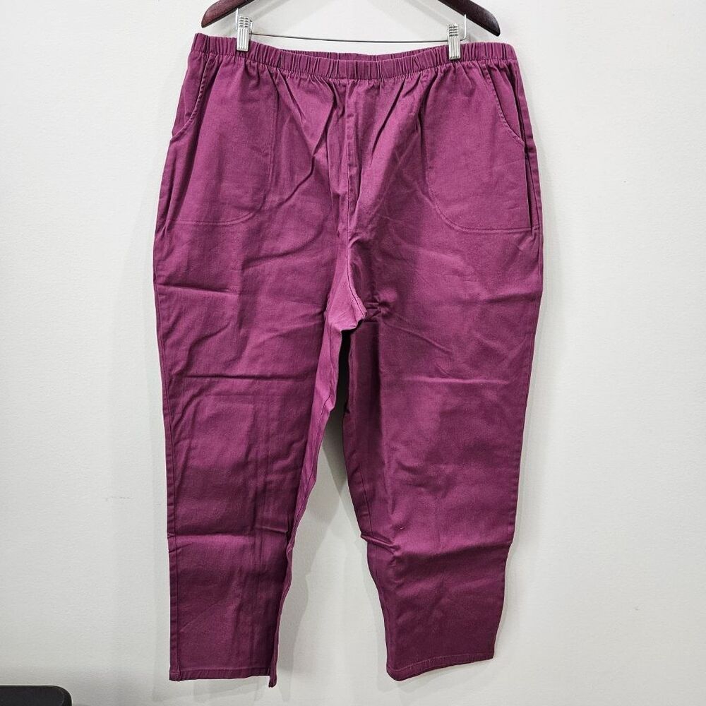 Denim & Co 3XP Purple Pull-On Pants Elastic Waist Cotton Stretch Plus Size